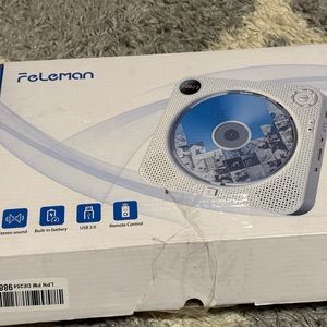FELEMAN Portable CD Player/Speaker, Bluetooth, Rechargeable,  Wall Mount, FM
